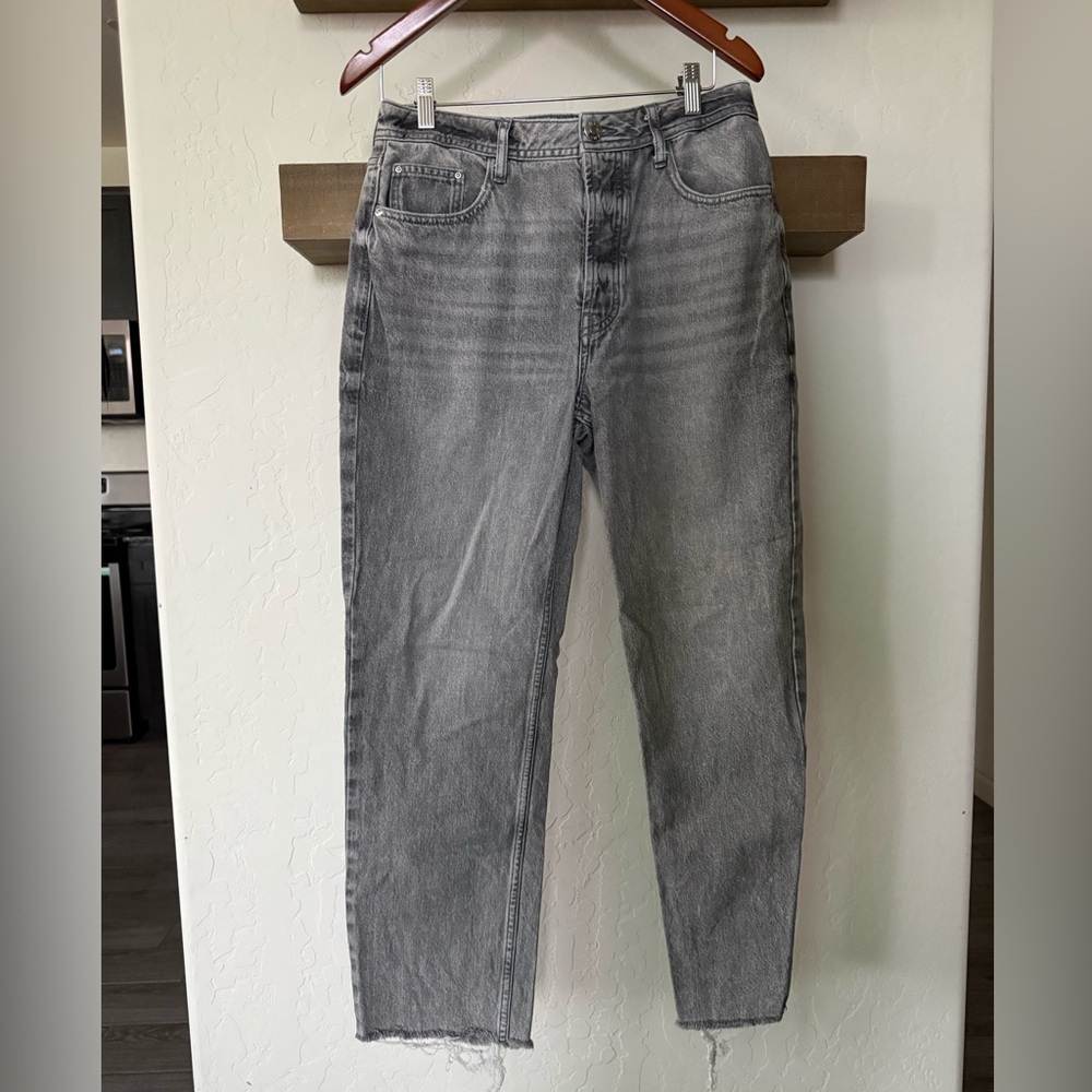 River Island|Gray high waisted,straight leg Jeans with raw hem•••size 12,staple - Picture 16 of 16